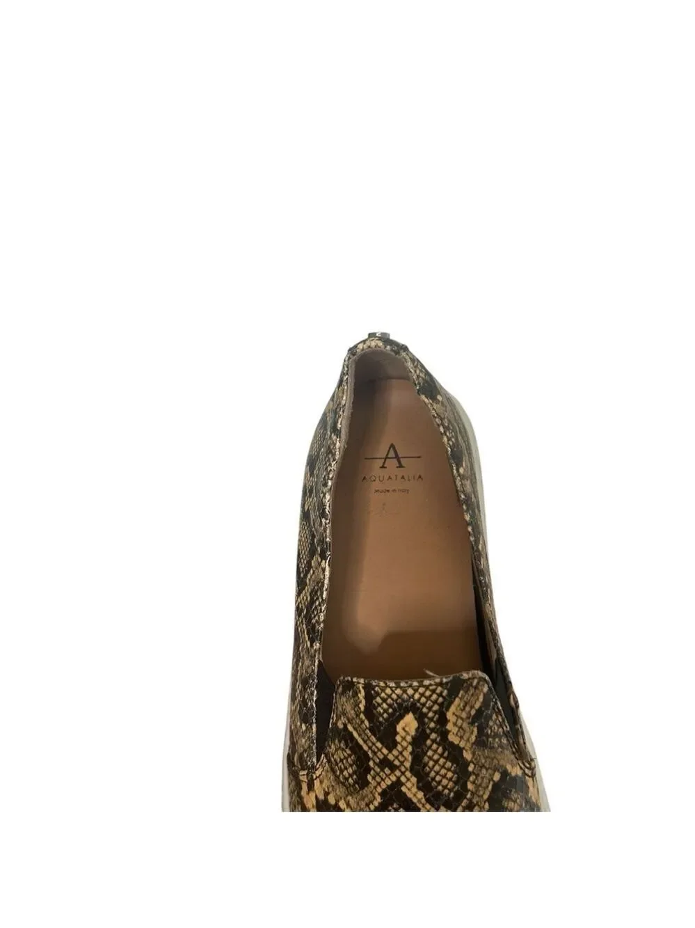 Aquatalia Onida Snake Print Leather Slip-On Sneakers in Caramel Women’s Size 9.5